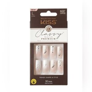 Kiss Glue-On Classy Premium Nails - Nude with Silver Sparkle